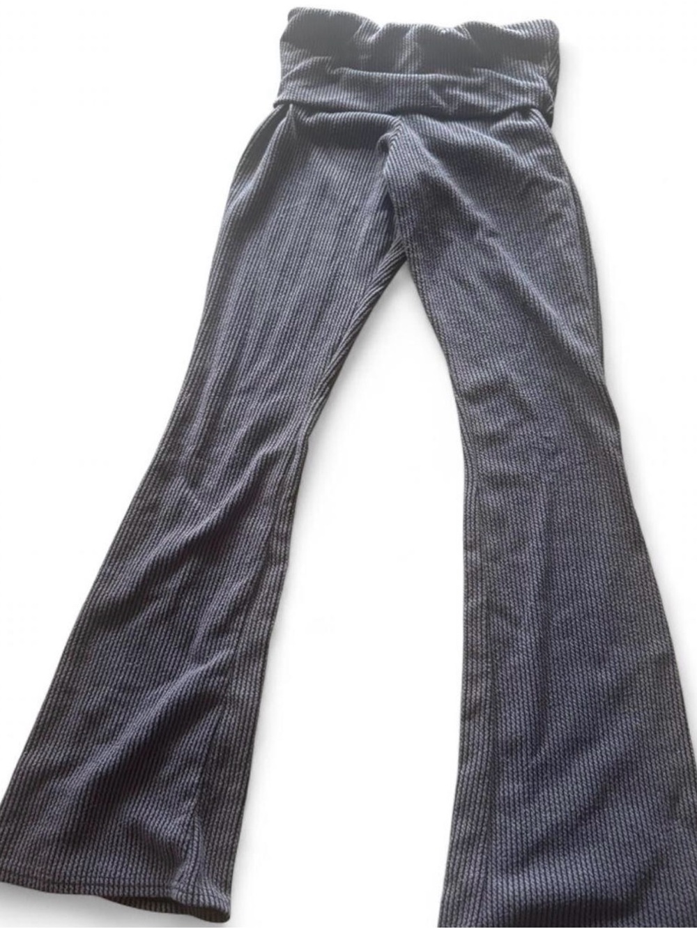Garage Ribbed Fold-Over Waist Flare Pants - Gray